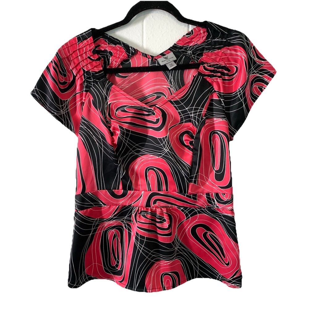 Vtg Worthington Womens Medium P Shirt Babydoll Peplum Satin Y2K Punk Grunge Pink